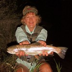 Sue Melus with a 19" rainbow trout