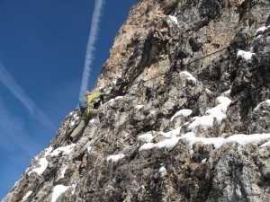 Snowy Via Ferrata above San Martino di Castrozzo